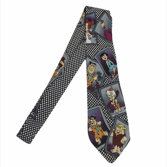 Current Events Checkered Flintstones Tie Black - Picture 5 of 8